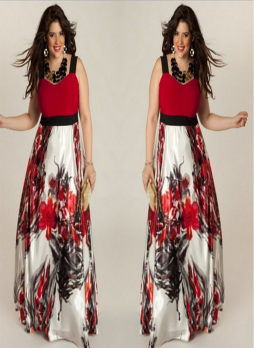 Floral Print Skirt  Sleeveless Plus Size Maxi Dress  